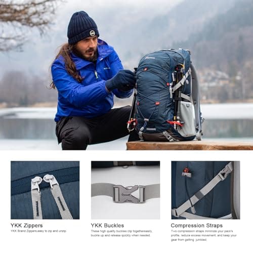 MOUNTAINTOP 40L Men's Women's Hiking Backpack Travel Backpack with Rain Cover for Travel Camping Trekking, 55 x 35 x 25 cm - Image 7
