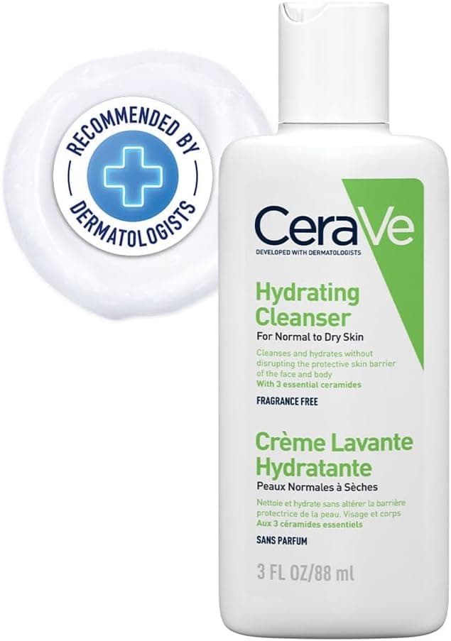 CeraVe Lotion nettoyante hydratante pour peaux normales à sèches, nettoyage doux du corps et du visage, avec 3 céramides essentielles et du hyaluron 88 ml