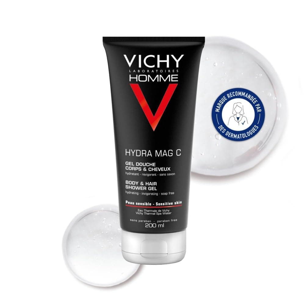 Vichy Homme, Hydra Mag-C, Gel Douche Énergisant Corps & Cheveux, Hydratation & Fraîcheur, Enrichi en Magnésium & Vitamine C, Pour Tous Types de Peau, 200 ml - Image 10