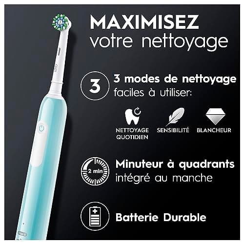 Oral-B Pro 1 Brosse À Dents Électrique Bleue, Un Capteur De Pression Pour Protéger Les Gencives Et Les Dents Sensibles, Avec Des Accessoires, 1 Brossette De Rechange, Douce Et Ronde, 1 Chargeur - Image 4