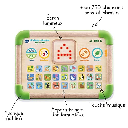 VTech - ABC Nature Educational Tablet, Partially Wooden Interactive and Sensory Children's Tablet, Alphabet Animal Learning Toy, Baby Girl and Boy Gift from 1 Year - Content in French - Image 3