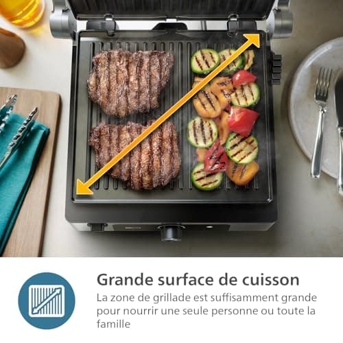 Philips Contact Grill - Adjustable temperature. Large cooking surface and high power. Removable non-stick plates and grease collection tray. (HD6301/90) - Image 6