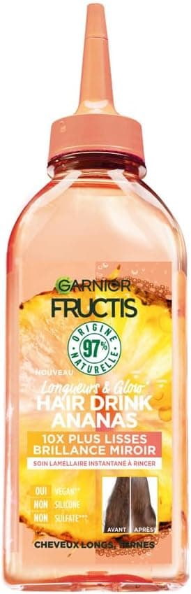 Garnier - Fructis Hair Drink - Instant Lamellar Cream Smoothing Lengths & Glow Pineapple - Vegan Formula with 97% Natural Ingredients - 200 ml - Image 1