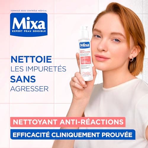 MIXA - Nettoyant Visage Anti-Réactions - Elimine les Impuretés Sans Agresser - Non Moussant, Sans Parfum, Sans Savon - Panthénol + Extraits Probiotiques - Tous Types de Peaux Réactives - 150 ml - Image 3
