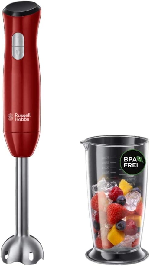 Russell Hobbs Hand Blender [Powerful] Desire Red (2 Speed, Dishwasher Safe Mixer/Jigger Bowl 700ml, BPA Free, Blender for Smoothie, Puree, Soup, Sauces, Baby Food) 24690-56 - Image 1