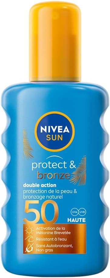 NIVEA Sun Protect & Bronze Sun Spray SPF 50 (1 x 200 ml), Sunscreen with Tan Activator, UV Protection with Light and Non-Greasy Formula - Image 1