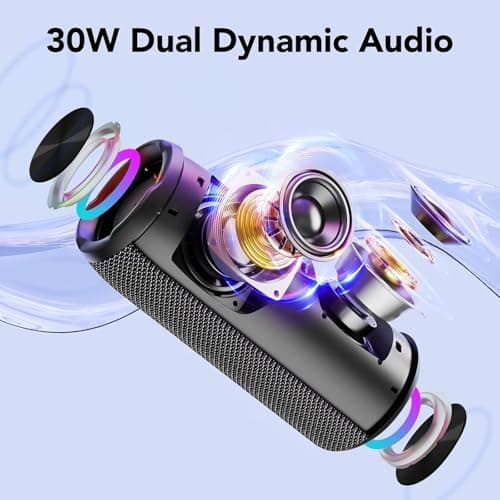 Portable Wireless Bluetooth 5.4 Speaker with Powerful Bass, 30 W Bluetooth Speaker, 30 Hours Battery Life, RGB Lights, Pairing TWS, IPX7, AUX, TF, for Outdoor/Party/Travel, Black - Image 4