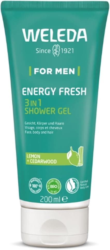 WELEDA - 3in1 Energy Fresh Shower Gel for Men- Refreshes and energizes - For a dynamic awakening and a moment of intense refreshment! - Natrue - Vegan - 200 ml - Image 1