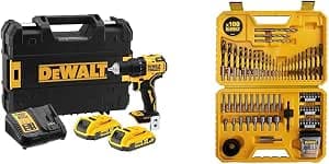 DEWALT - Compact Brushless XR 18V Li-Ion 2 Ah Drill - DCD708D2T-QW & - Set of 100 High Performance Drilling and Screwing Pieces - DT71563-QZ – Versatile Drill Assortment