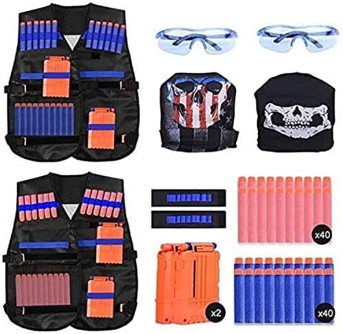 EXTSUD 90pcs Kids Tactical Vest for Nerf N-Strike Elite Series with 80 Darts+2 Dart Chargers+2 Tactical Vest+2 Tactical Face Mask+2 Wrist Band+2 Goggles Protection - Image 2