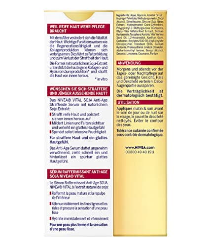 NIVEA Vital Soja Sérum anti-âge pour peaux matures (40 ml), hydratant à l'extrait de soja naturel, Sérum raffermissant à l'acide hyaluronique - Image 3