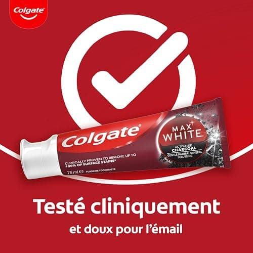 COLGATE - Dentifrice Blanchissant MAX WHITE | Dentifrice au Charbon Actif | Dentifrice Blanchissant | 99 % d'ingrédients d'origine naturelle | Dentifrice COLGATE Lot de 4 x 75ml - Image 7