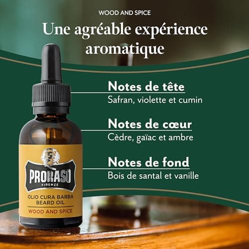 Proraso Huile Barbe, Soin Visage Homme Parfum Bois & Épice, Huile pour Barbe Adoucissante & Protectrice Enrichie en Huiles de Macadamia & Avocat, 30 ml - Image 5