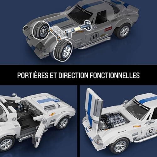 Mattel Brick Shop Hot Wheels Coffret de Construction Corvette Grand Sport, série Elite,918 pièces, pour Les collectionneurs, JGR31, Blanche - Image 7