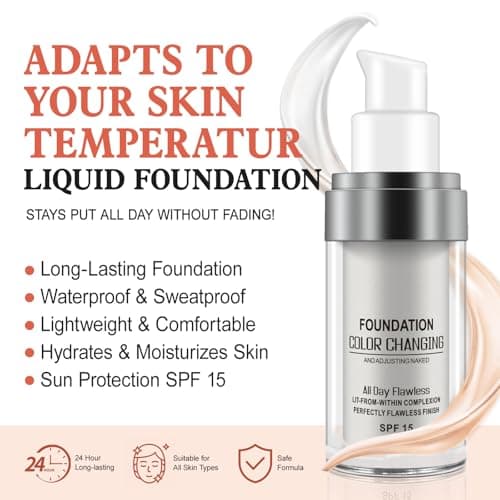 2 Pack Fondation liquide, Flawless Colour Changing Warm Skin Tone Foundation, Foundation Color Changing, SPF15, teint hydratant, Tous Les Tons de Peau, Correcteur Couverture Liquide Visage Nude - Image 3