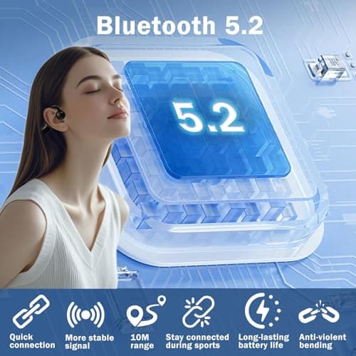 Headphones Bone Conduction Bluetooth Wireless V5.2 HiFi Stereo with HD Mic Open Ear Headphones MP3 Player Sports Headset IPX5 Waterproof for Jogging Running Cycling Cycling 8h Autonomy - Image 6