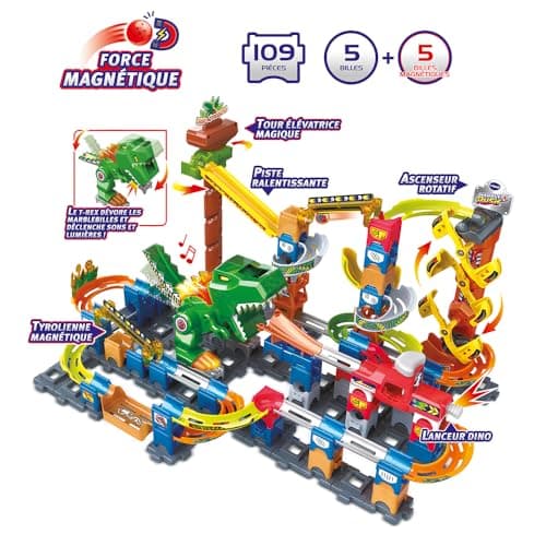 VTech - Marble Rush, Electronic Ball Circuit Dino Adventure Magnetic Set XL400E, Dinosaur Magnetic Building Set, 100 Pieces, 10 Balls, Gift for Children from 4 Years Old - Image 3