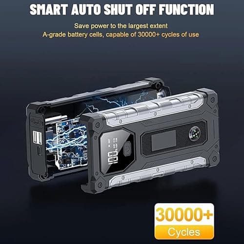 Démarreur portable – Booster de puissance de voiture 12 V, batterie automobile, câble intelligent intégré | Chargeur pour véhicule, SUV, camping-car, camion, smartphone, ordinateur portable, appareil - Image 6
