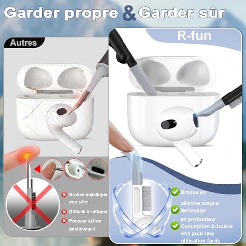 R-fun Compatible with AirPods 3rd Generation 2021 Charging Case Cover, Soft Silicone Protective Case Compatible with Apple Airpod 3 Gen with Cleaner Kit & Keychain, Black - Image 4