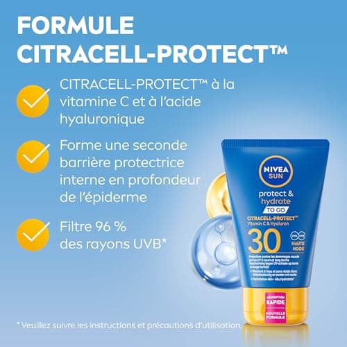 NIVEA SUN Lait solaire Protect & Hydrate format voyage FPS 30 (1 x 50 ml), Crème solaire hydratation 48H, Protection anti UV à la formule agréable - Image 4