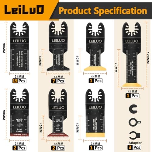 LEILUO 32 Piece Oscillating Tool Accessory Kit Ideal for Wood, Nails and Drywall Oscillating Saw Blades with Storage Bag Compatible with DeWalt Makita and More - Image 4