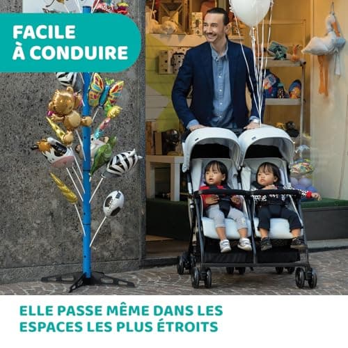 Chicco OHlalà Poussette Canne Double, Légère Inclinable et Pliable, Poussette pour Jumeaux de la Naissance à 15 kg, Fermeture Compacte, Inclus une Housse de Pluie, Capote Extensible - black night - Image 6
