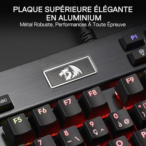 Redragon K550 RGB AZERTY Gaming Keyboard, 104 Keys + 12 Macro G Keys, Wired Mechanical Keyboard, Aluminium Top Plate, Purple Clickable Switch, 2 USB Ports, Wrist Rest, Black - Image 6