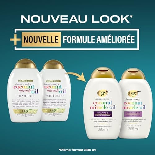 OGX | Shampooing Extra Strength Damage Remedy + Coconut Miracle Oil (flacon de 385 ml) – Shampoing réparateur au lait de coco – Soin pour cheveux secs et abîmés - Image 4