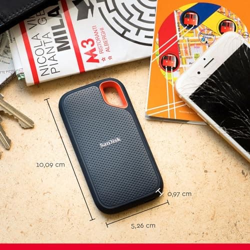 SanDisk Extreme 500GB External Solid State Drive (Portable NVMe SSD, Up to 1050MB/s Reading, 1000MB/s Write, USB-C, IP65 Rated Dust & Water Resistant, Convenient Carabiner) Black - Image 4
