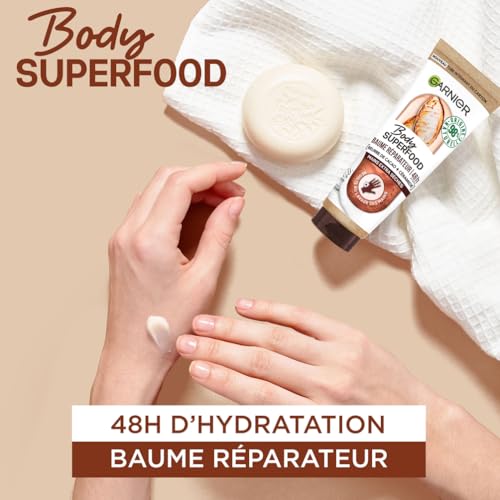 Garnier Body Superfood - Baume Mains Réparateur 48H au Beurre de Cacao & Céramide - Formule Vegan à 98% d'Ingrédients d'Origine Naturelle - Pour Mains Extra Sèches - 75 ml - Image 5