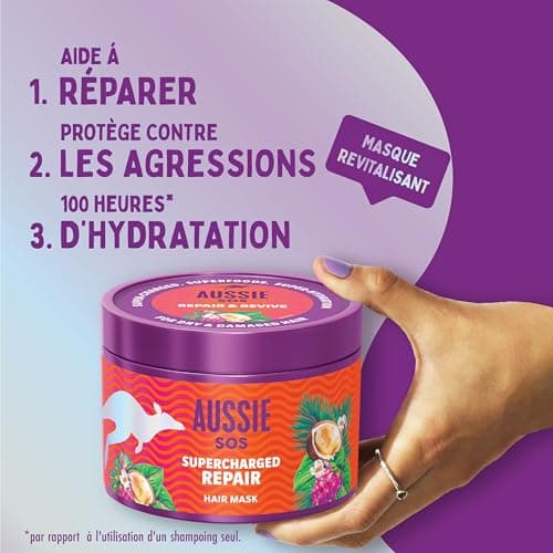 Aussie SOS Réparation Surpuissante Masque Capillaire, 500ml, Aide, Réparer et Protéger les Cheveux Secs et Abîmés, Pour Des Cheveux Doux et Lisses - Image 3