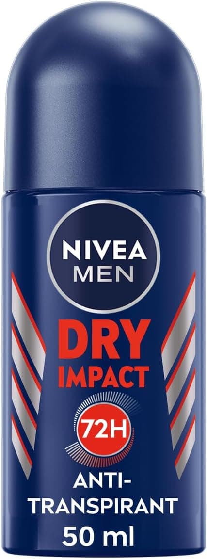 NIVEA MEN Déodorant anti-transpirant Dry Impact (lot de 1 x 50 ml), Déodorant bille pour homme sans alcool, Anti-transpirant protection 72 H