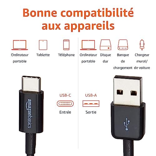 Amazon Basics USB-C to USB-A 2.0 Fast Charging Cable, 480Mbps, USB-IF Certified, for Apple iPhone 16/15, iPad, Samsung Galaxy, Tablets, Laptops, 6ft, Black - Image 5