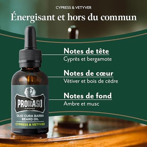 Proraso | Huile à barbe Cypress & Vetyver (flacon de 30 ml) – Huile pour barbe adoucissante et protectrice pour les barbes longues et hirsutes – Fabriquée en Italie - Image 5