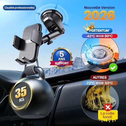 PORTENTUM Reinforced Suction Cup Car Phone Holder – New Version 2026 – 360° Rotation and Extendable Arm – Dashboard and Windscreen Attachment – Compatible with all 4 to 7.5 inch Mobile Phones - Image 4