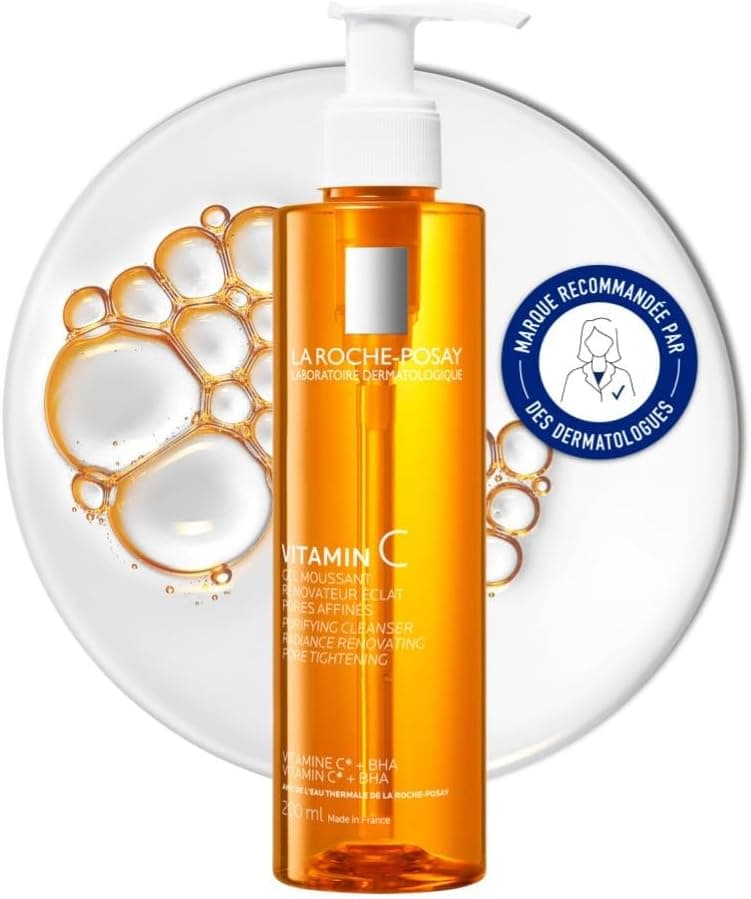 La Roche-Posay - Vitamine C - Gel Nettoyant Visage - pour tous Types de Peaux, Même Sensibles et Grasses - Vitamine C et BHA - Mousse Nettoyante Visage Rénovateur Eclat