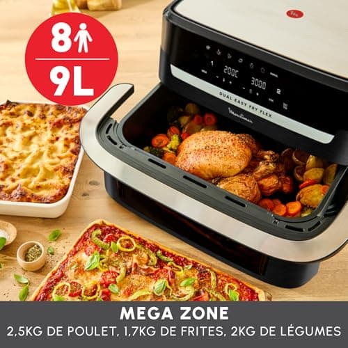 Moulinex Easy Fry Dual Flex, Air Fryer, Large Drawer 9L, Double Zone, Removable Divider, Up to 8 People, 7 Intuitive Programs, EZ9228F0, Black, Black - Image 6