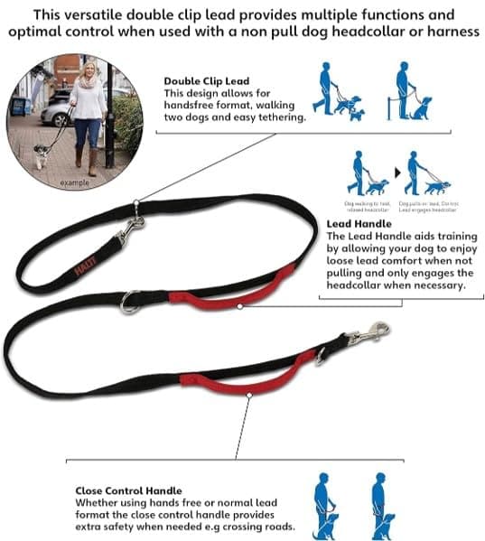 HALTI Control Lead, Black, 2 m, 2 Handles Designed to Help You Educate and Walk Your Dog, Padded Double Ended Dog Training Lead for Dogs and Puppies - Image 4