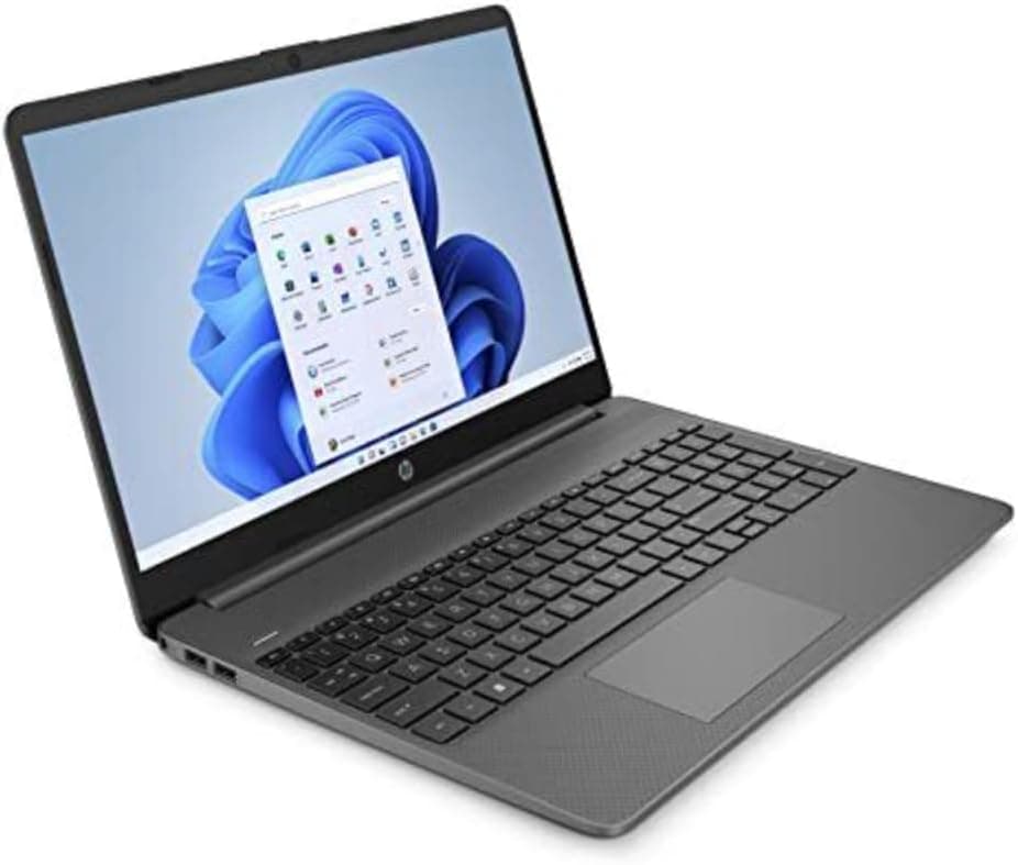 HP Laptop 15s-fq0002sf Laptop 15.6" FHD (Intel Celeron, 4GB RAM, 128GB SSD, AZERTY, Windows 11 Home in S Mode) Slate Grey, Microsoft 365 Personal Included for 1 Year - Image 1
