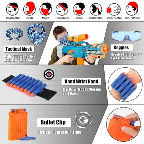Lehoo Castle Kids Tactical Vest for Nerf N-Strike Elite Series with Darts, Dart Case, Wristband, Face Mask, Chargers and Glasses (Blue) - Image 6