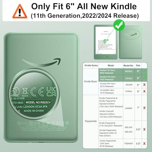 MoKo Case for 6 Inch All-New Kindle (11th Generation - 2024/2022), Lightweight Shell Cover with Handle Strap Auto Wake/Sleep for Kindle 11th Generation 2024 e-Reader, Agave Green - Image 3