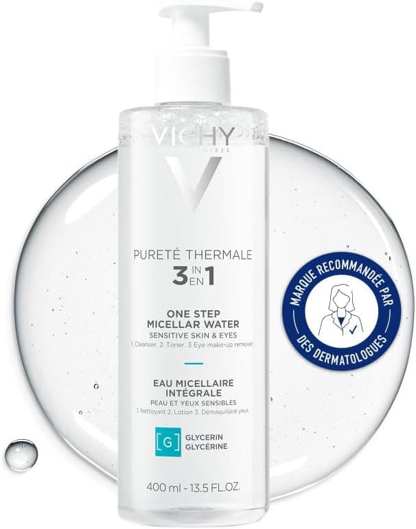 Vichy, Pureté Thermale, Eau Micellaire Intégrale, Nettoie et Démaquille le Visage et les Yeux, Adapté aux Peaux et Yeux Sensibles, Sans Rinçage, 400 ml