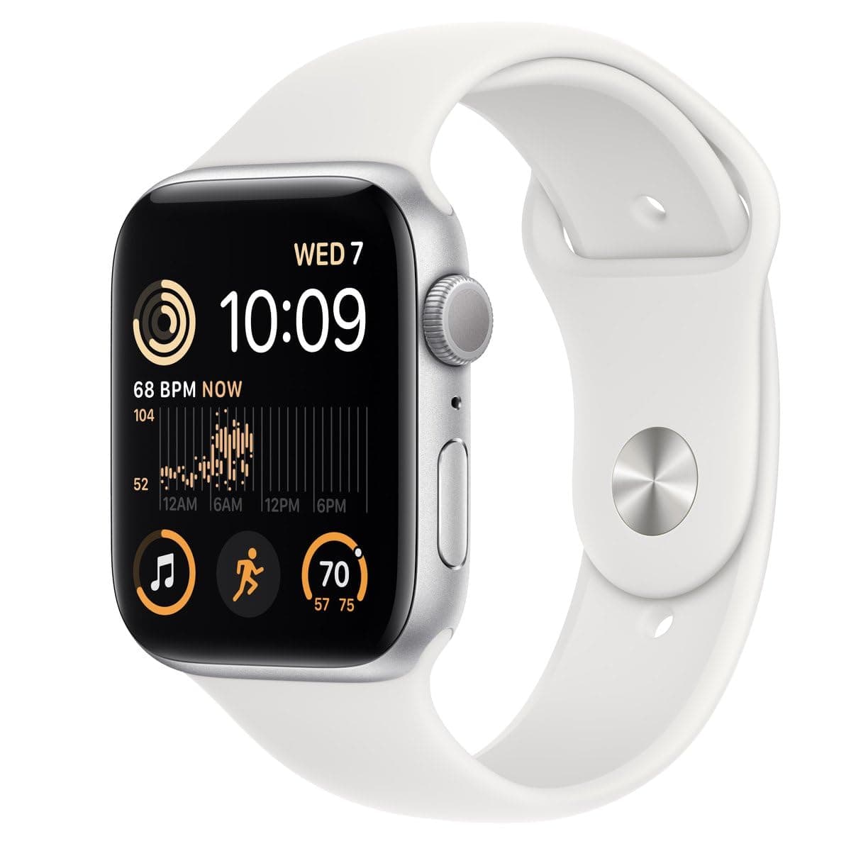 Apple Watch SE (2nd Generation) (GPS, 44mm) Silver Aluminum Case with White Sport Strap - Regular (Refurbished) - Image 1