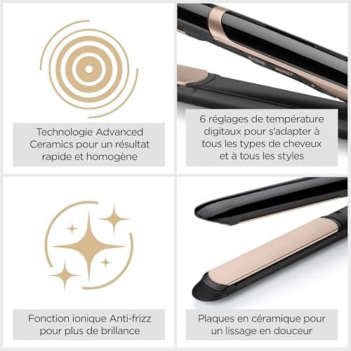 BaByliss Lisseur Cheveux Super Smooth- Technologie ionique anti-frisottis, Tapis thermorésistant, Plaques en céramique pour un lissage parfait, Chauffe ultra-rapide, Températures de 140-235°C, ST393E - Image 7