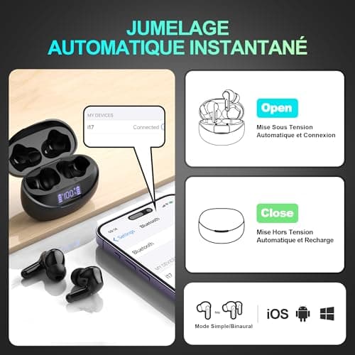 Wireless Bluetooth Headphones, Bluetooth 5.3 Wireless Earphones, Hi-Fi Stereo Sound, 35H Earphones, CVC Noise Reduction USB C Headphones for iOS Galaxy Xiaomi Oppo Android - Image 6