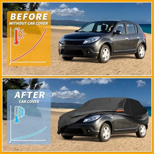Waterproof All Season Car Cover for Outdoor Automobile Anti-UV Sun Rain Full Protection Outdoor for Dacia Sandero Hatchback 190T-Pu Black Zipper - Image 5