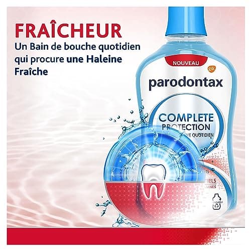 PARODONTAX - Bain de Bouche Quotidien Complete Protection - 8 Bénéfices pour des Gencives Saines & des Dents Fortes - Combat les Bactéries de la Plaque Dentaire - 0% Alcool - Menthe Fraîche - 2x500 ml - Image 9