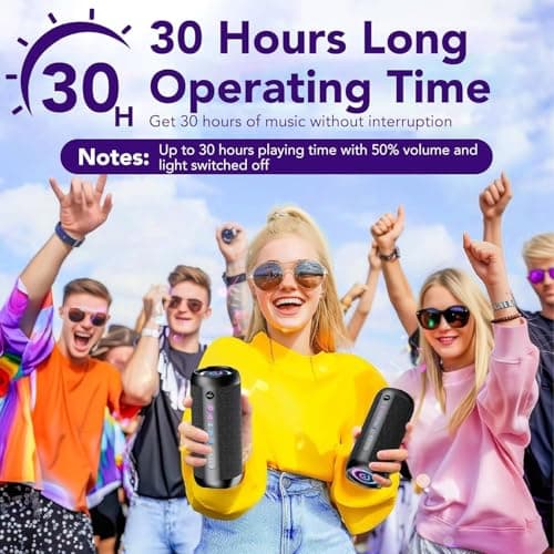 Portable Wireless Bluetooth 5.4 Speaker with Powerful Bass, 30 W Bluetooth Speaker, 30 Hours Battery Life, RGB Lights, Pairing TWS, IPX7, AUX, TF, for Outdoor/Party/Travel, Black - Image 8