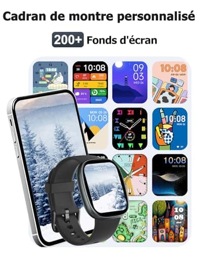 HUAKUA Montre Connectée Homme Femme Smartwatch Appel Bluetooth Notification pour Samsung Xiaomi iPhone Android iOS Montre Sport Podometre Cardiofréquencemètre Oxymetre Multisport Etanche IP68 Noir - Image 6