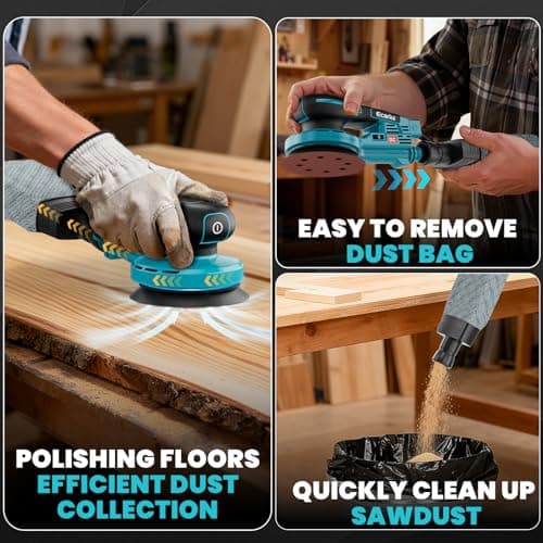 Ecarke Cordless Eccentric Sander 125 mm, Compatible with Makita 18V, 15,000 rpm, 6 Adjustable Speed, with Dust Bag & 20 Abrasive Discs, Ideal for Waxing, Derrusting (No Battery) - Image 8